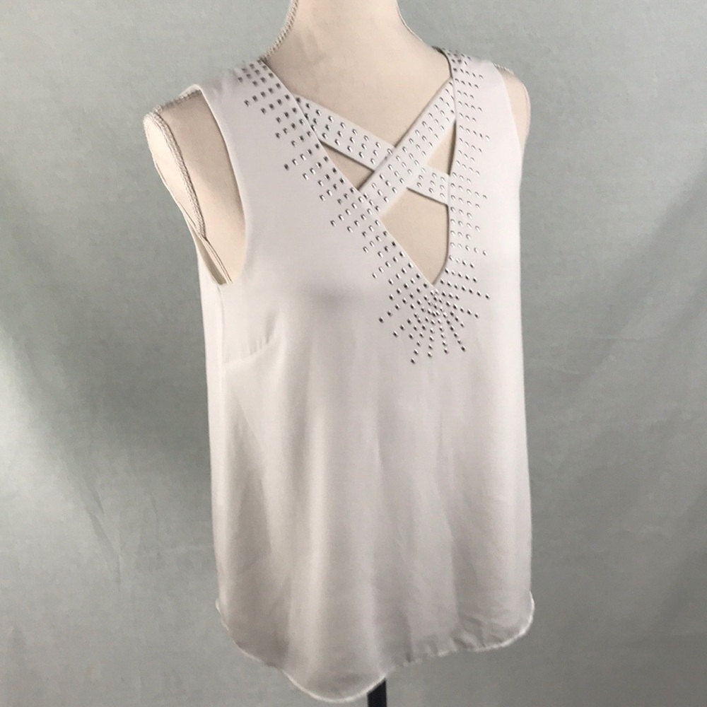 BCBG WHITE EMBELLISHED TANK TOP  XXS - Picture 3 of 5